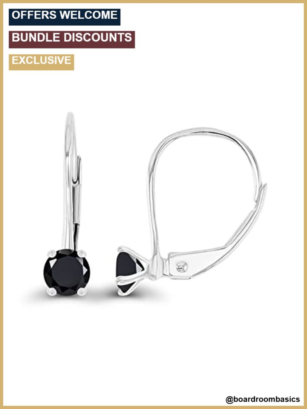 925 Sterling Silver 4mm Onyx Leverback Earrings Hypoallergenic Drop Dangle